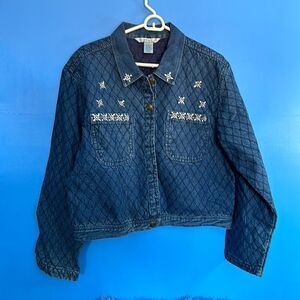 PTNY Quilted Denim Short Jacket Size Large  Snowflake Embellishments Winter Coat